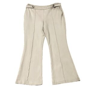 👖🏢 MAISON D’AMÉLIE Paris Beige Tan Ponte Flare Pants | Women’s Size L Workwear